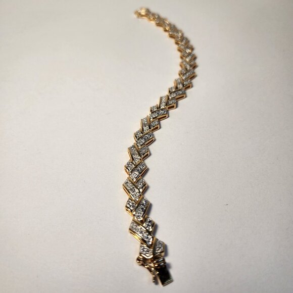 VTG 1992 Ross Simmons Diamond Chevron Tennis Link Bracelet 18K/925 7.5" 20g - Picture 2 of 14